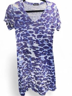 David Cline Blue-Purple Animal Print V-Neck Short Sleeve T-Shirt Dress